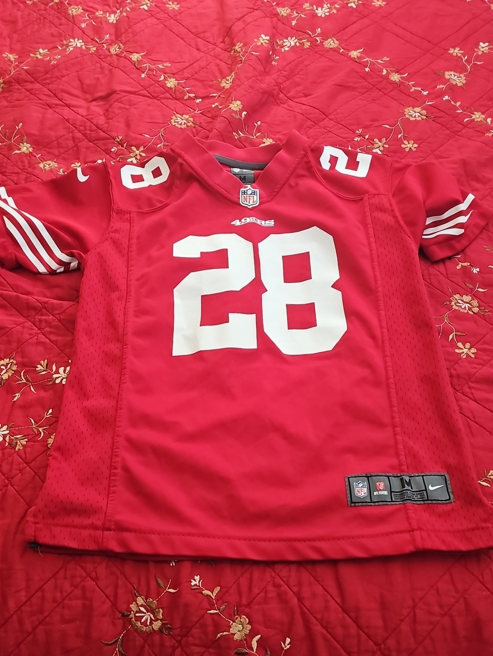 Nike Red Kids Football Jersey with White Numbers #28